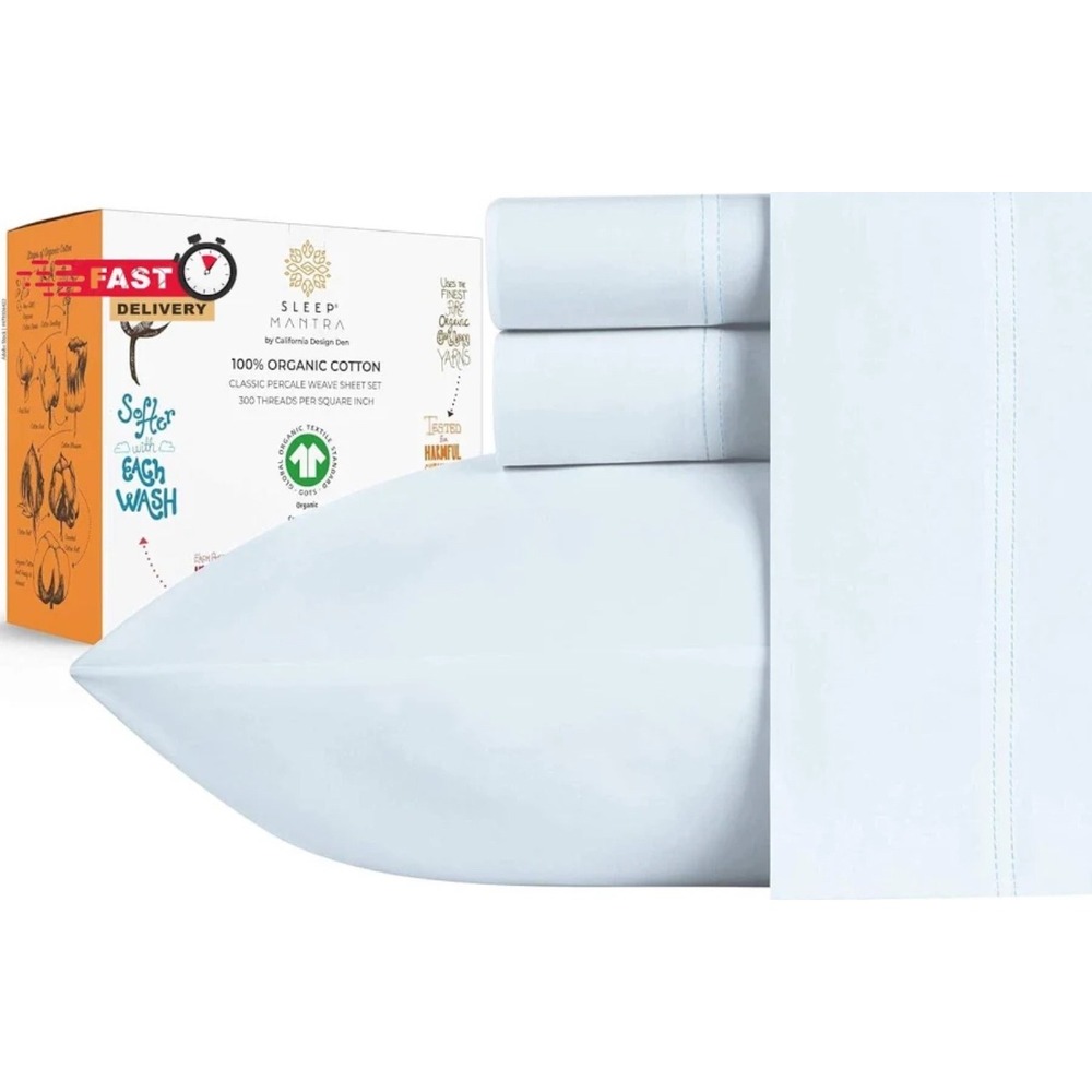 Sleep Mantra Queen Sheet Set Queen White 100% Organic Cotton Percale New